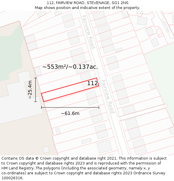 112, FAIRVIEW ROAD, STEVENAGE, SG1 2NS: Plot and title map