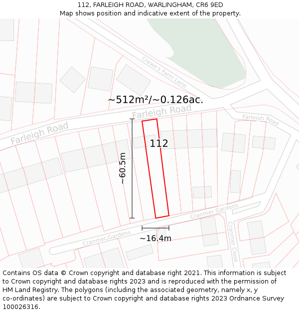 112, FARLEIGH ROAD, WARLINGHAM, CR6 9ED: Plot and title map