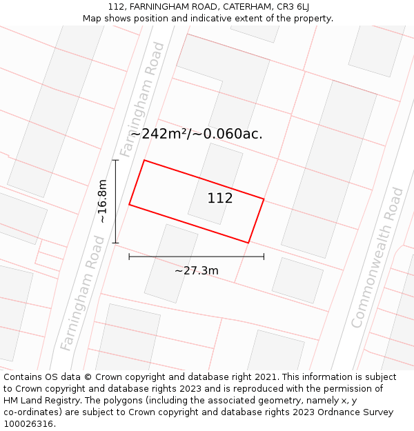 112, FARNINGHAM ROAD, CATERHAM, CR3 6LJ: Plot and title map