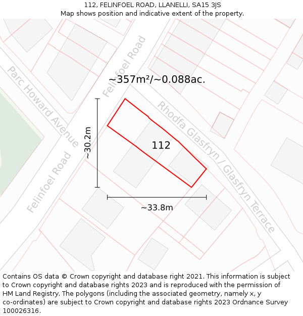 112, FELINFOEL ROAD, LLANELLI, SA15 3JS: Plot and title map