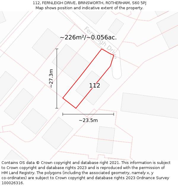 112, FERNLEIGH DRIVE, BRINSWORTH, ROTHERHAM, S60 5PJ: Plot and title map