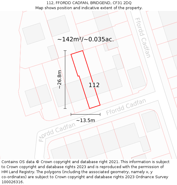 112, FFORDD CADFAN, BRIDGEND, CF31 2DQ: Plot and title map