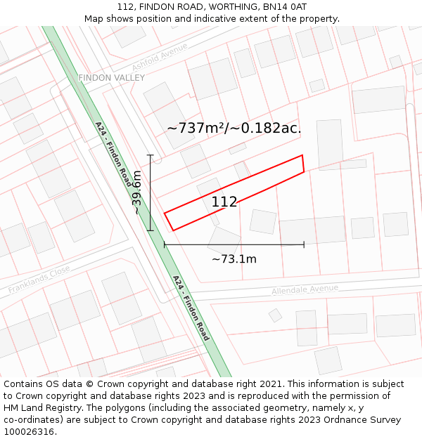 112, FINDON ROAD, WORTHING, BN14 0AT: Plot and title map