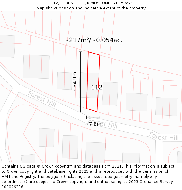 112, FOREST HILL, MAIDSTONE, ME15 6SP: Plot and title map