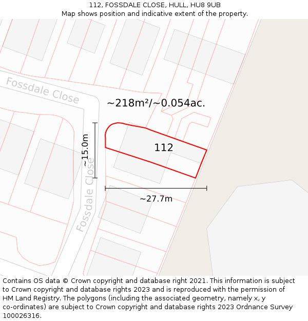 112, FOSSDALE CLOSE, HULL, HU8 9UB: Plot and title map