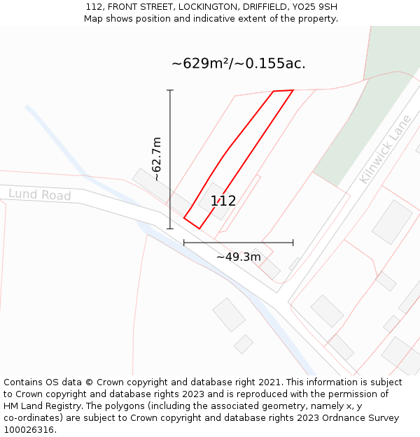 112, FRONT STREET, LOCKINGTON, DRIFFIELD, YO25 9SH: Plot and title map