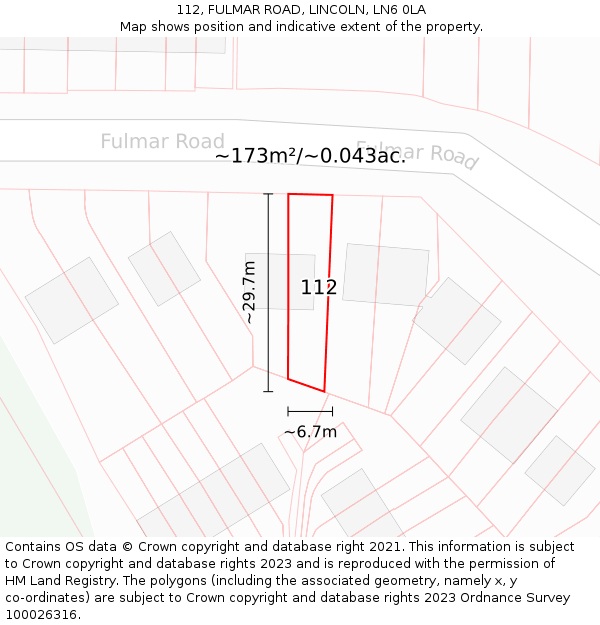 112, FULMAR ROAD, LINCOLN, LN6 0LA: Plot and title map