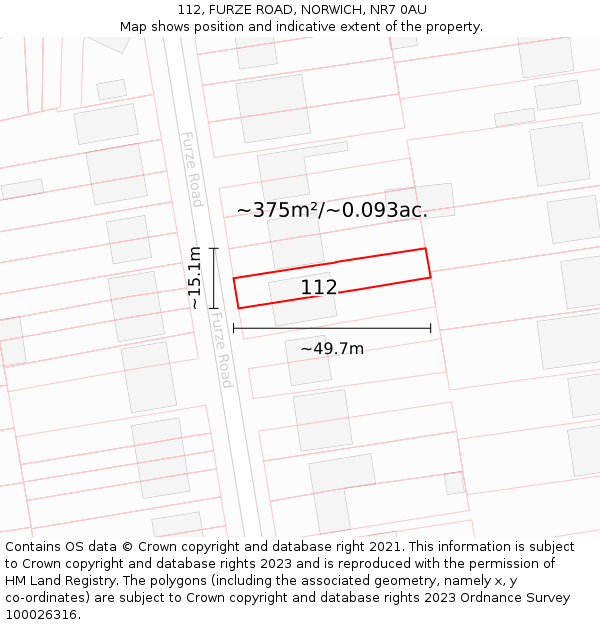 112, FURZE ROAD, NORWICH, NR7 0AU: Plot and title map