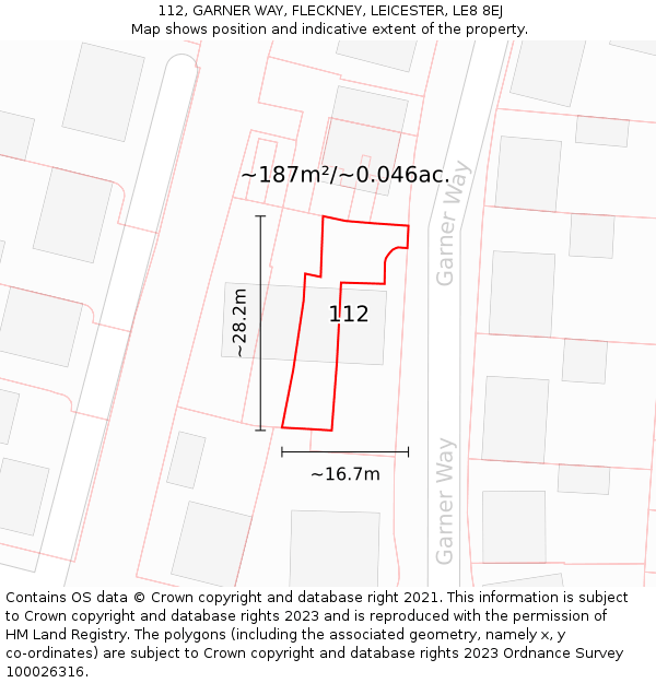 112, GARNER WAY, FLECKNEY, LEICESTER, LE8 8EJ: Plot and title map