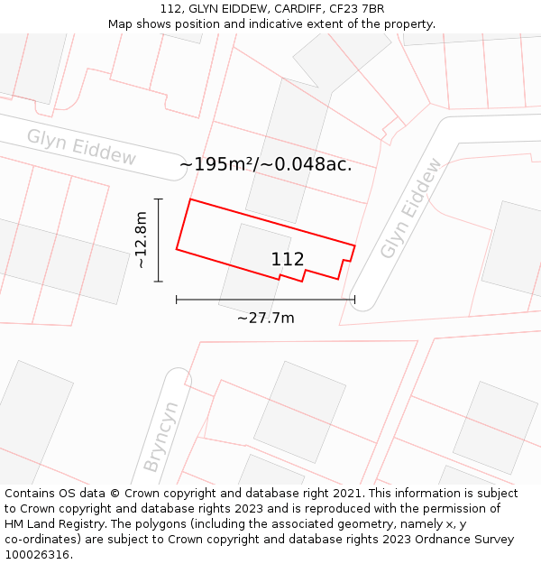112, GLYN EIDDEW, CARDIFF, CF23 7BR: Plot and title map