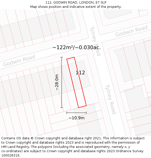 112, GODWIN ROAD, LONDON, E7 0LP: Plot and title map