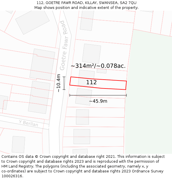 112, GOETRE FAWR ROAD, KILLAY, SWANSEA, SA2 7QU: Plot and title map