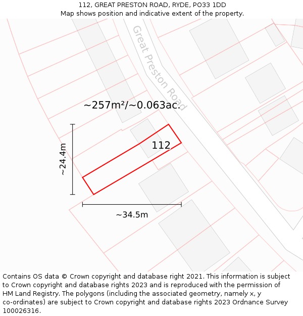 112, GREAT PRESTON ROAD, RYDE, PO33 1DD: Plot and title map