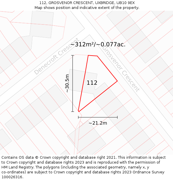 112, GROSVENOR CRESCENT, UXBRIDGE, UB10 9EX: Plot and title map