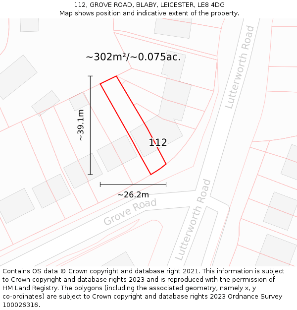 112, GROVE ROAD, BLABY, LEICESTER, LE8 4DG: Plot and title map