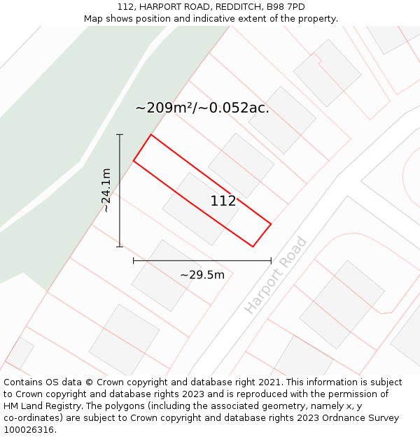 112, HARPORT ROAD, REDDITCH, B98 7PD: Plot and title map