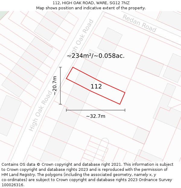 112, HIGH OAK ROAD, WARE, SG12 7NZ: Plot and title map