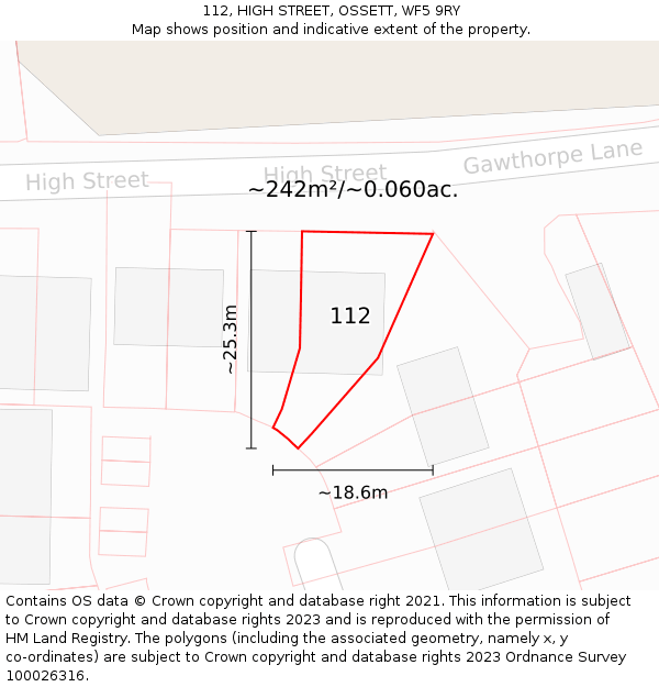 112, HIGH STREET, OSSETT, WF5 9RY: Plot and title map