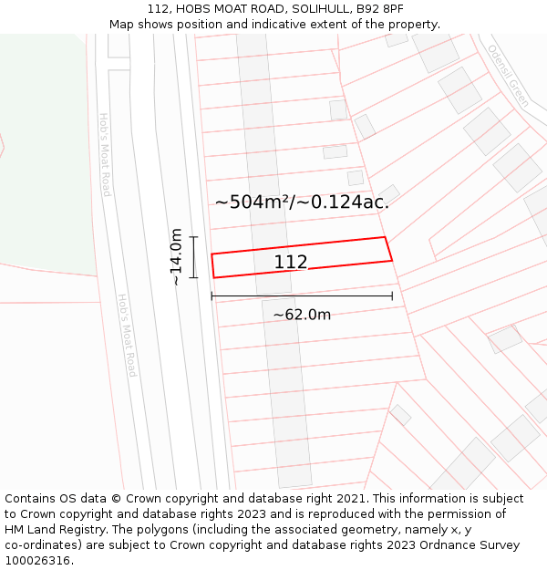 112, HOBS MOAT ROAD, SOLIHULL, B92 8PF: Plot and title map