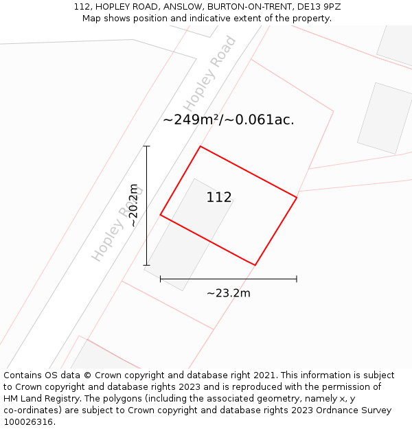 112, HOPLEY ROAD, ANSLOW, BURTON-ON-TRENT, DE13 9PZ: Plot and title map