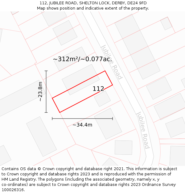112, JUBILEE ROAD, SHELTON LOCK, DERBY, DE24 9FD: Plot and title map