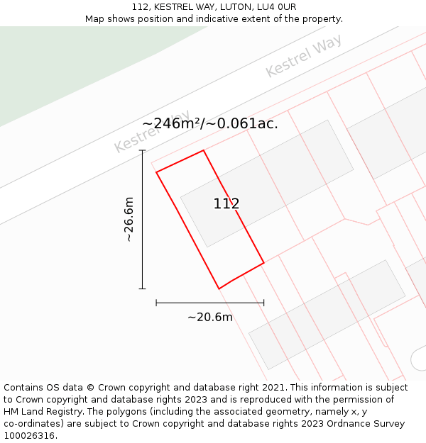 112, KESTREL WAY, LUTON, LU4 0UR: Plot and title map