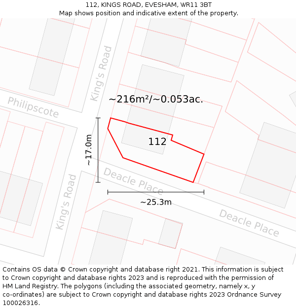 112, KINGS ROAD, EVESHAM, WR11 3BT: Plot and title map