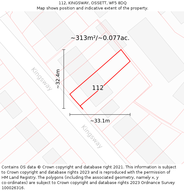 112, KINGSWAY, OSSETT, WF5 8DQ: Plot and title map