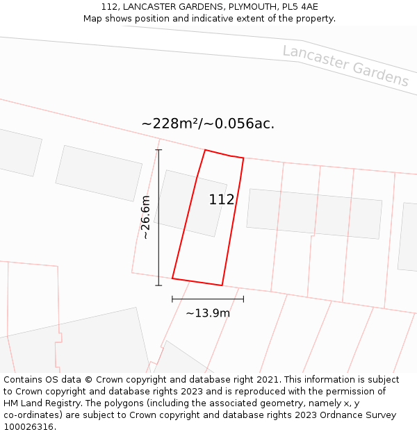 112, LANCASTER GARDENS, PLYMOUTH, PL5 4AE: Plot and title map