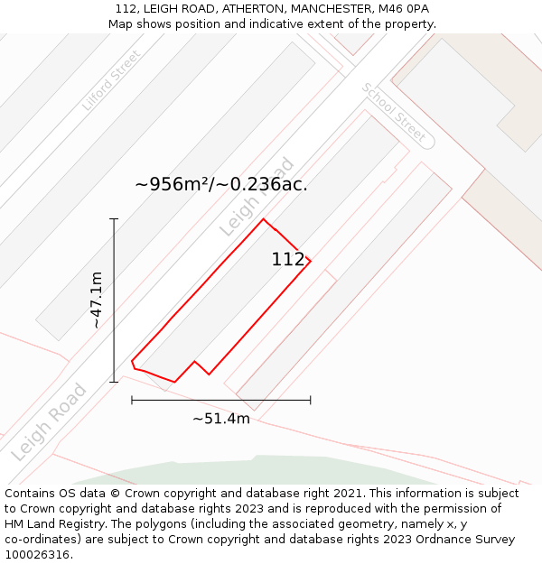 112, LEIGH ROAD, ATHERTON, MANCHESTER, M46 0PA: Plot and title map