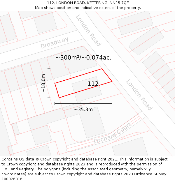 112, LONDON ROAD, KETTERING, NN15 7QE: Plot and title map