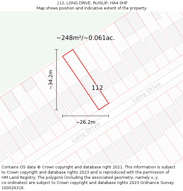 112, LONG DRIVE, RUISLIP, HA4 0HP: Plot and title map