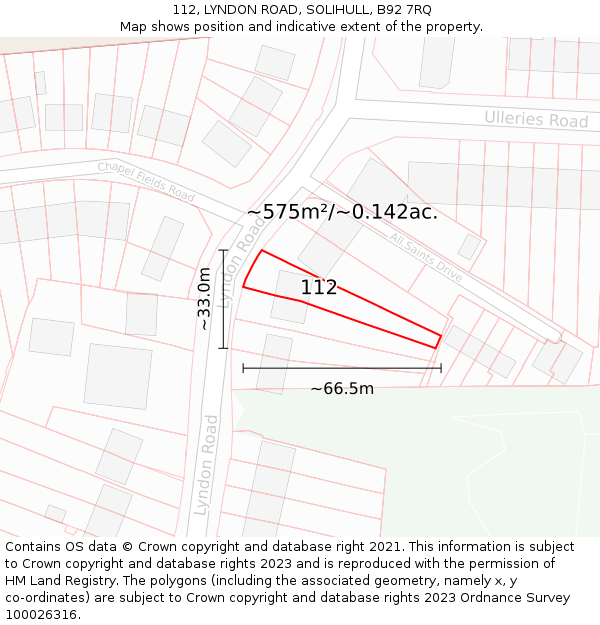 112, LYNDON ROAD, SOLIHULL, B92 7RQ: Plot and title map