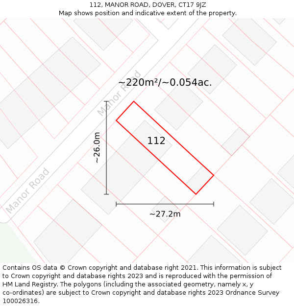 112, MANOR ROAD, DOVER, CT17 9JZ: Plot and title map