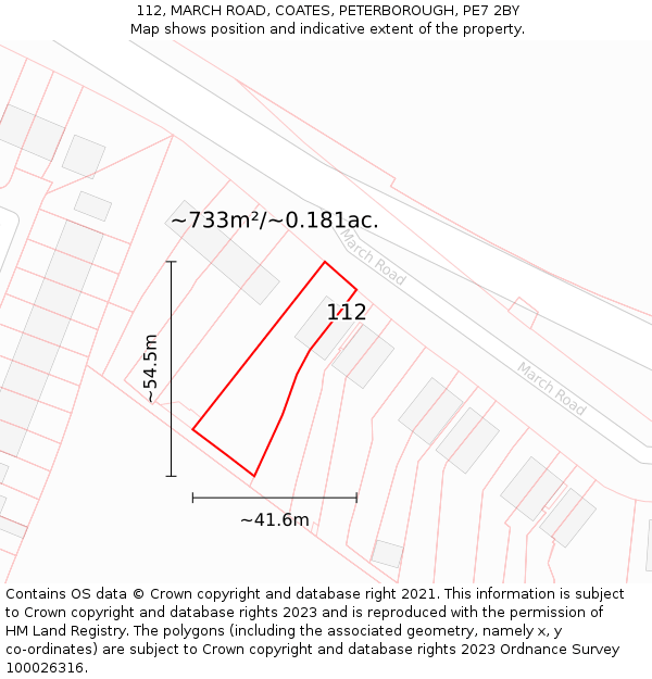 112, MARCH ROAD, COATES, PETERBOROUGH, PE7 2BY: Plot and title map