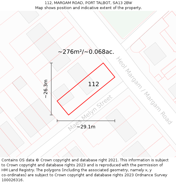 112, MARGAM ROAD, PORT TALBOT, SA13 2BW: Plot and title map