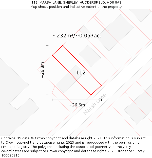 112, MARSH LANE, SHEPLEY, HUDDERSFIELD, HD8 8AS: Plot and title map