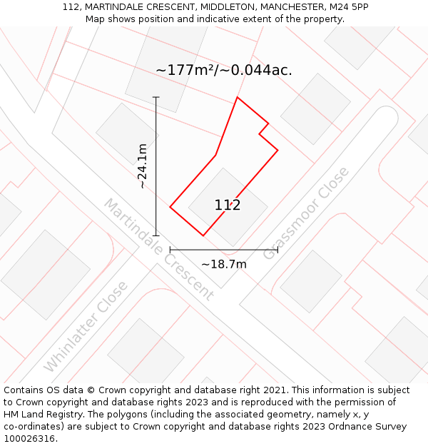 112, MARTINDALE CRESCENT, MIDDLETON, MANCHESTER, M24 5PP: Plot and title map