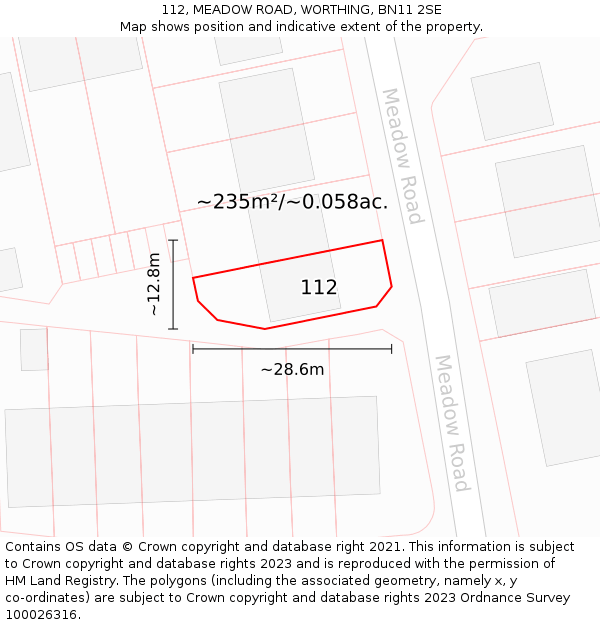112, MEADOW ROAD, WORTHING, BN11 2SE: Plot and title map