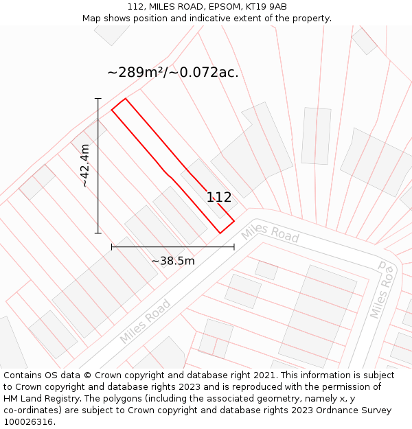 112, MILES ROAD, EPSOM, KT19 9AB: Plot and title map