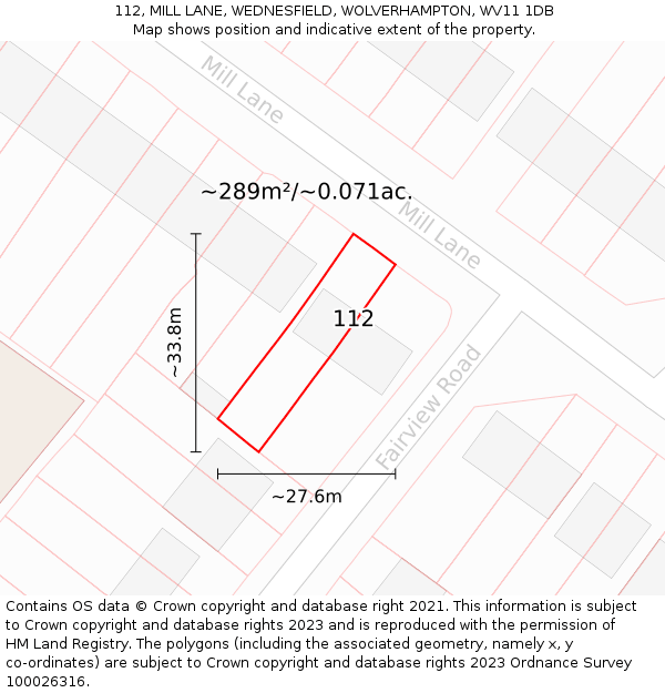 112, MILL LANE, WEDNESFIELD, WOLVERHAMPTON, WV11 1DB: Plot and title map