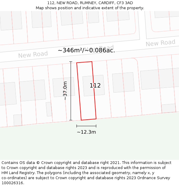 112, NEW ROAD, RUMNEY, CARDIFF, CF3 3AD: Plot and title map