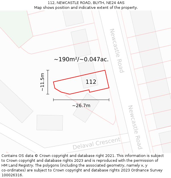 112, NEWCASTLE ROAD, BLYTH, NE24 4AS: Plot and title map