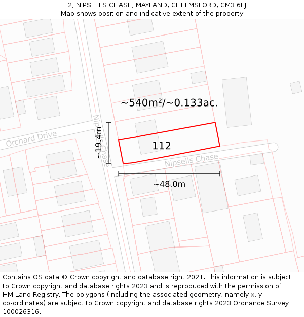 112, NIPSELLS CHASE, MAYLAND, CHELMSFORD, CM3 6EJ: Plot and title map