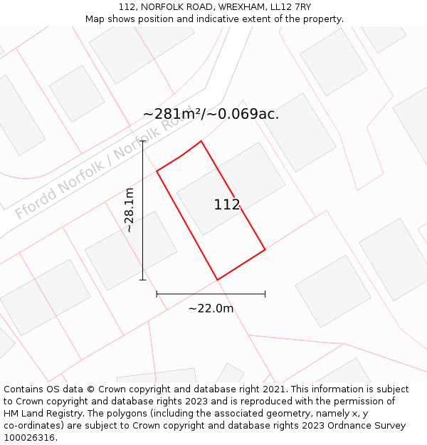 112, NORFOLK ROAD, WREXHAM, LL12 7RY: Plot and title map