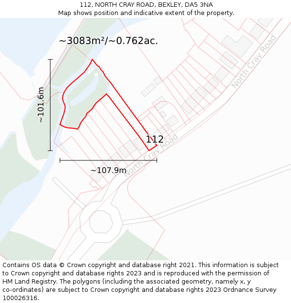 112, NORTH CRAY ROAD, BEXLEY, DA5 3NA: Plot and title map