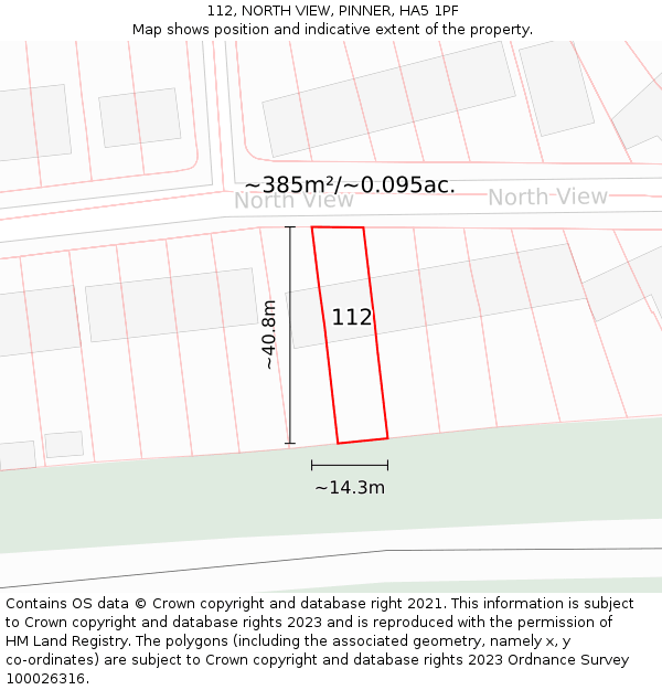 112, NORTH VIEW, PINNER, HA5 1PF: Plot and title map