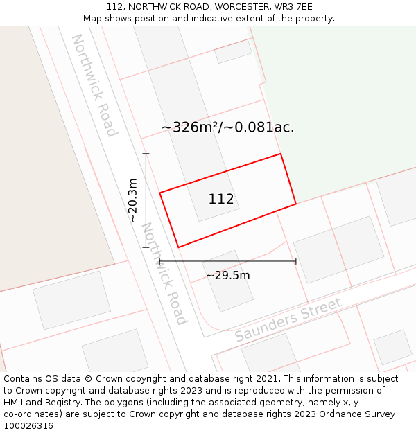 112, NORTHWICK ROAD, WORCESTER, WR3 7EE: Plot and title map