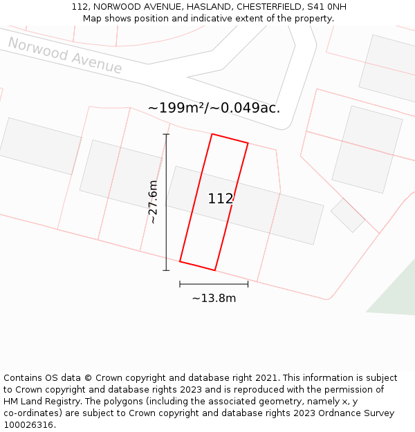 112, NORWOOD AVENUE, HASLAND, CHESTERFIELD, S41 0NH: Plot and title map