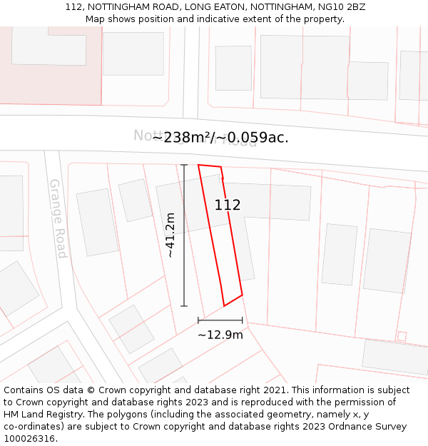 112, NOTTINGHAM ROAD, LONG EATON, NOTTINGHAM, NG10 2BZ: Plot and title map